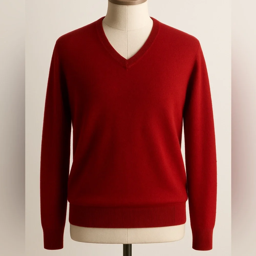 Daniel Cremieux Signature Collection Red Cashmere V-Neck Sweater | Size Large